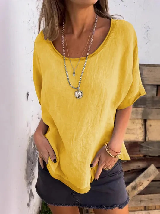 Round Neck Loose Casual Solid Color Top T-Shirt