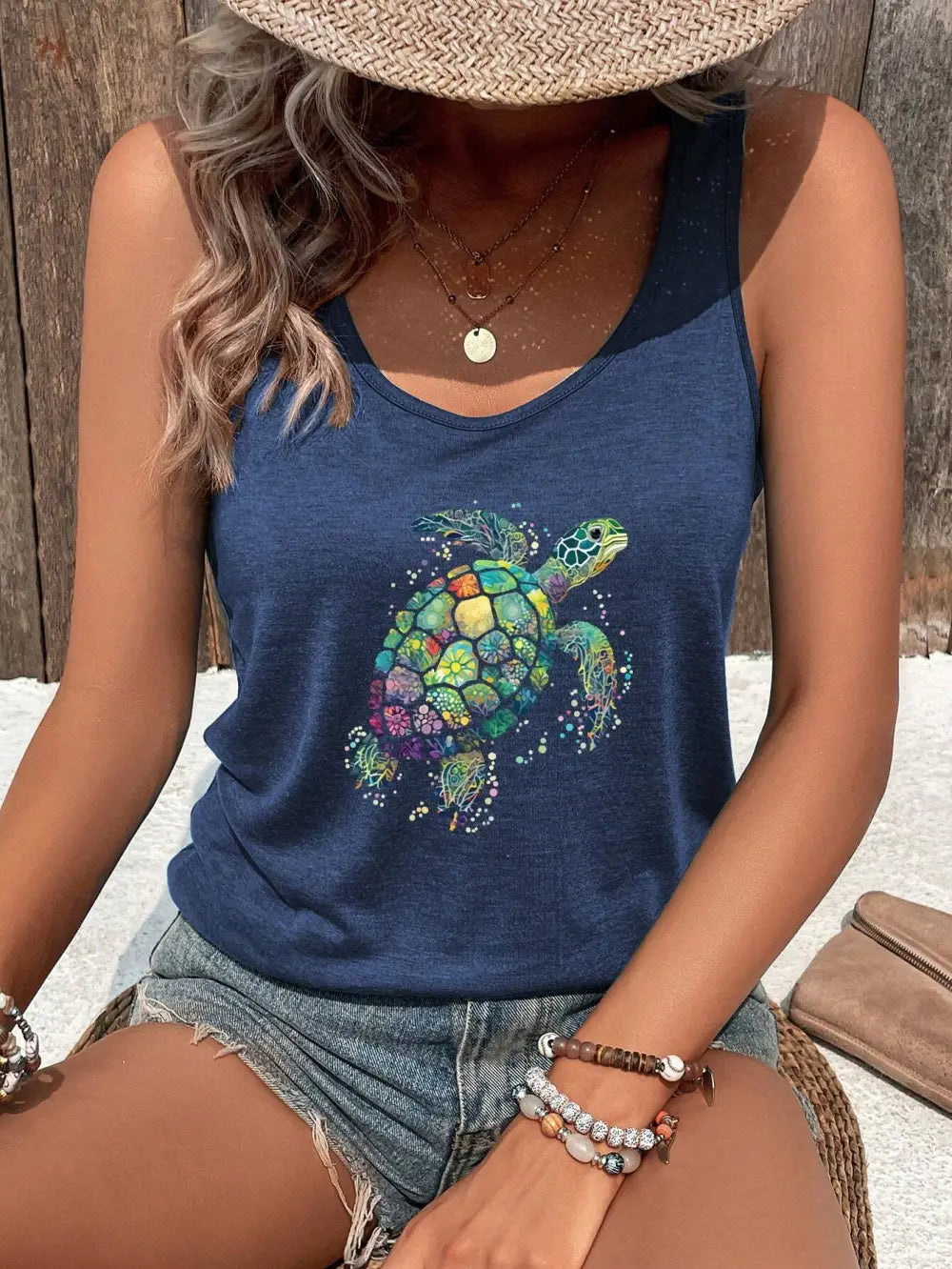 Women's Colorful Turtle Pattern Casual Tank Top