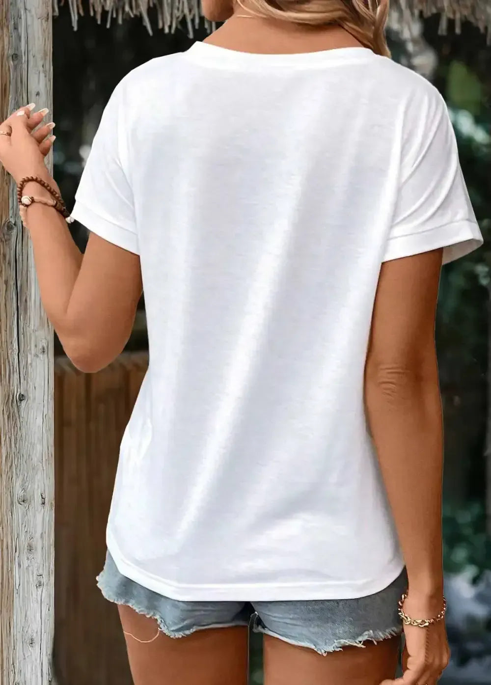 White Short Sleeve V Neck T Shirt