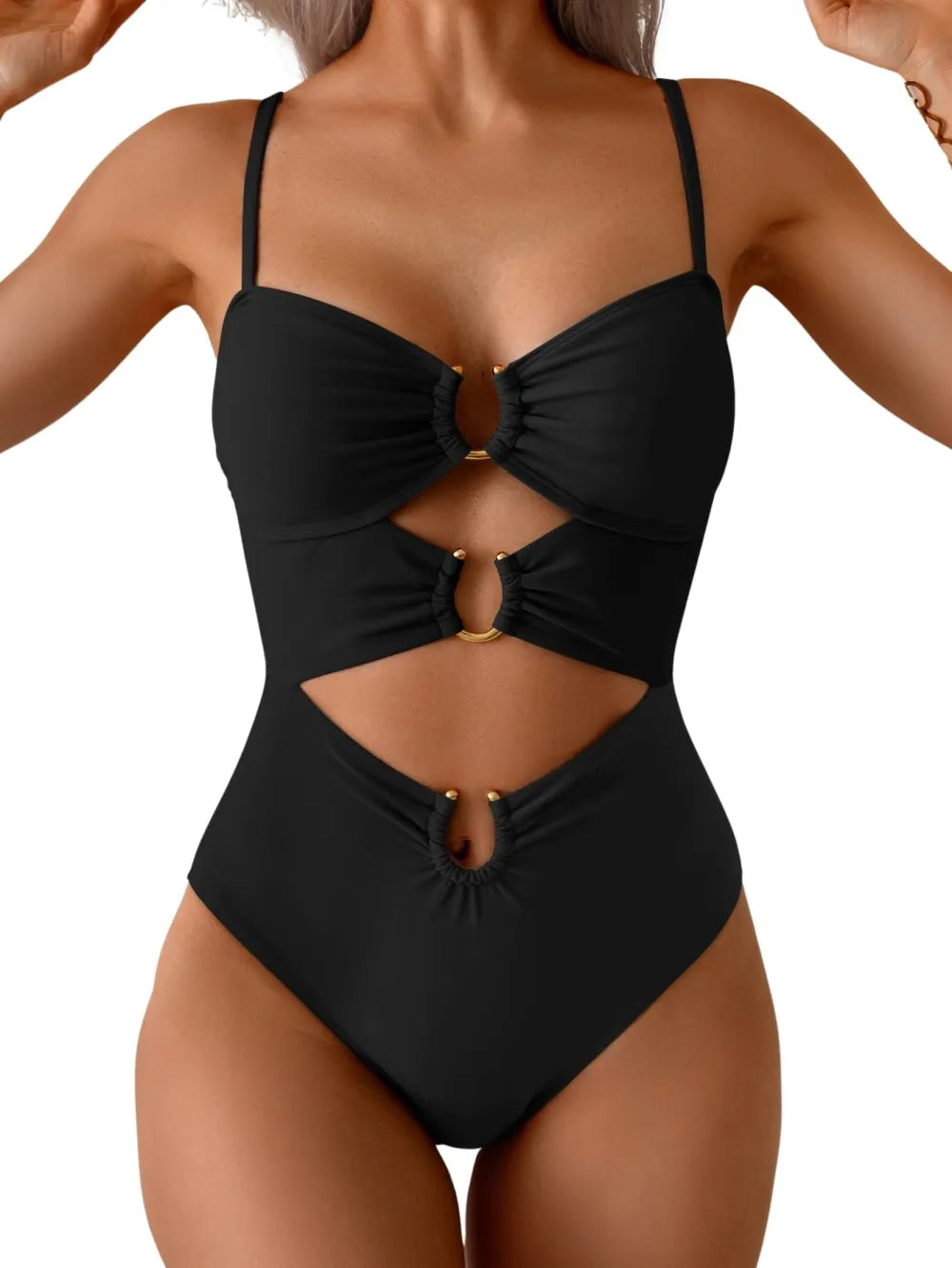 One Piece Swimsuit Ring Linked Monokini Sexy Bathing Suit Cutout Swim Suit