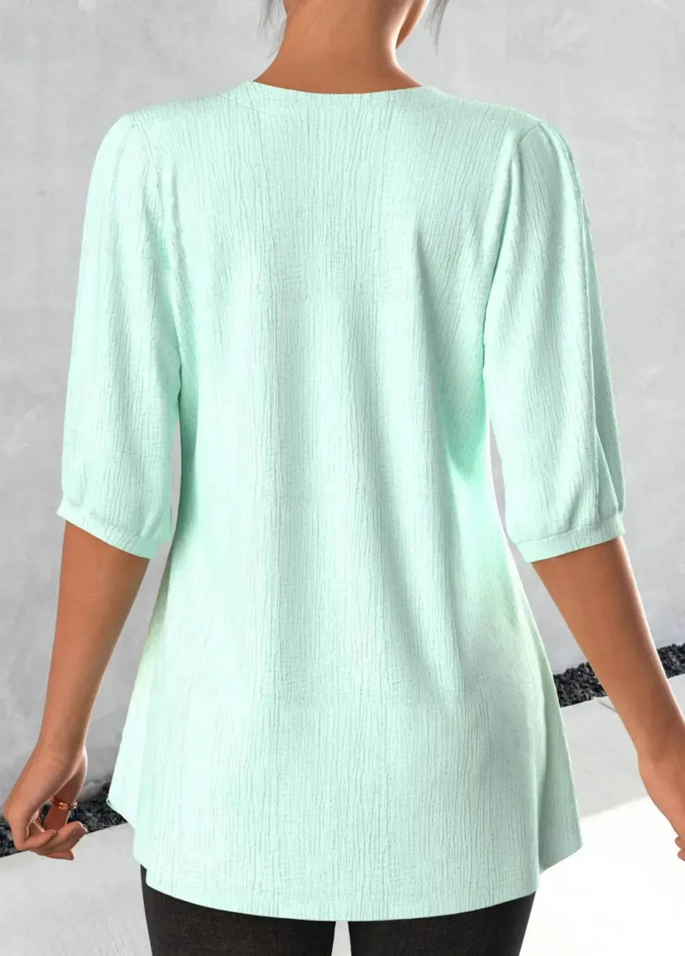 Light Green Lace 3/4 Sleeve Split Neck Blouse
