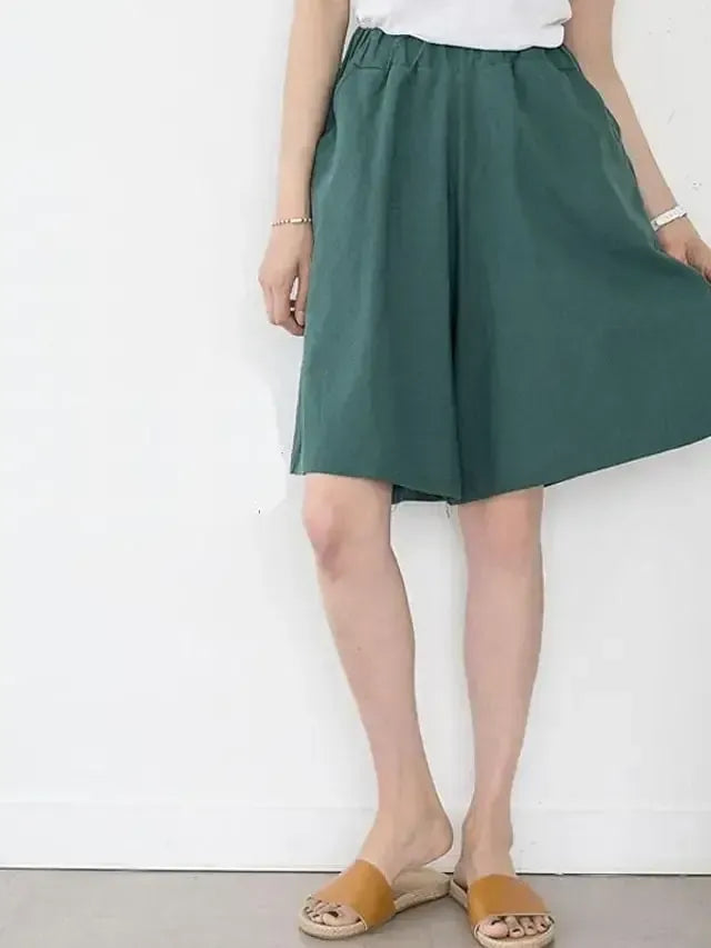 Women's Wide Leg Shorts Burmuda Shorts Linen Black Red Navy Blue Fashion Casual Daily Side Pockets Wide Leg Knee Length Comfort Solid Color M L XL 2XL 3XL