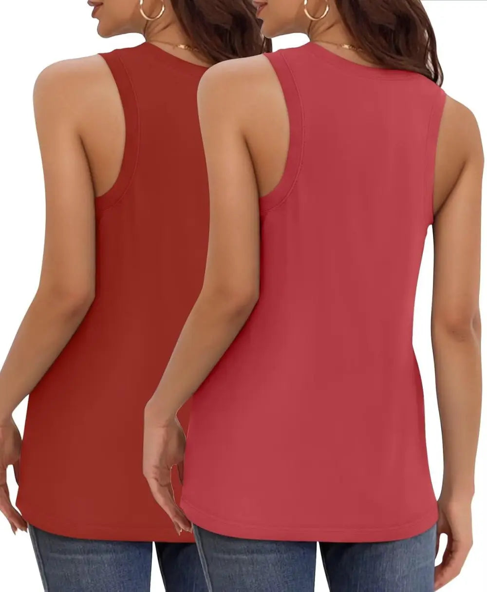 KKJ 2 Pack Womens Tank Tops Summer V Neck Sleeveless Loose Casual Blouses Beach Vacation Outfits Shirt Spring Trendy Clothes