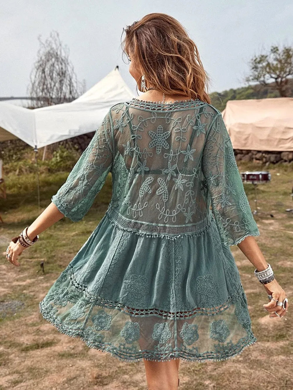 Women's Contrast Lace Bathing Suit Cover Up V-Neck Swimsuit Coverups Loose Swimwear Beach Dress Beachwear