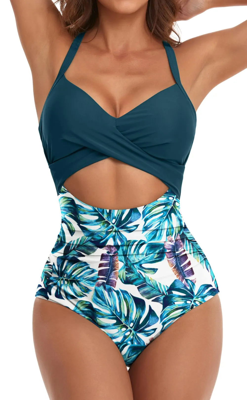Women's One Piece Swimsuits Tummy Control Cutout High Waisted Bathing Suit Wrap Tie Back 1 Piece Swimsuit
