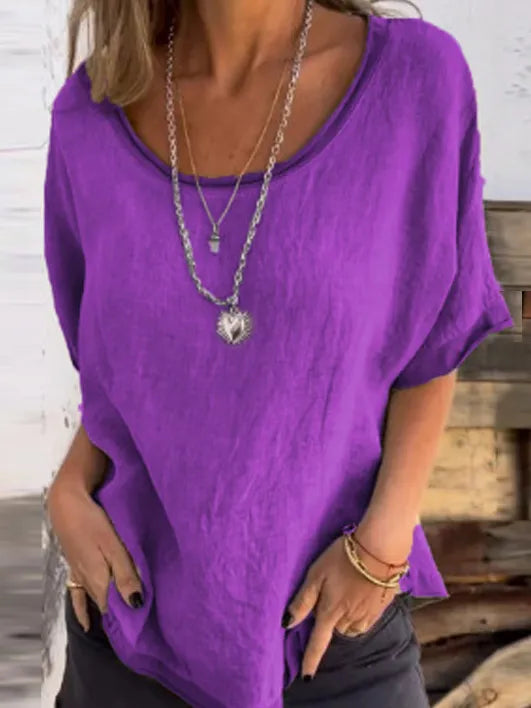 Round Neck Loose Casual Solid Color Top T-Shirt
