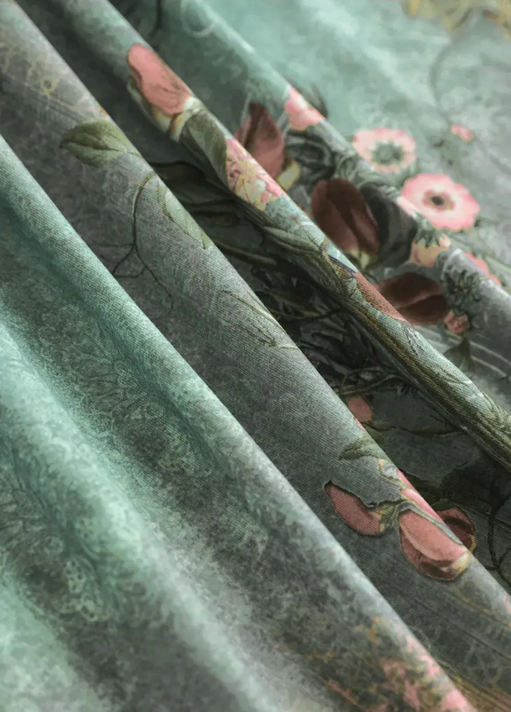 Sage Green Tuck Stitch Random Floral Print T Shirt