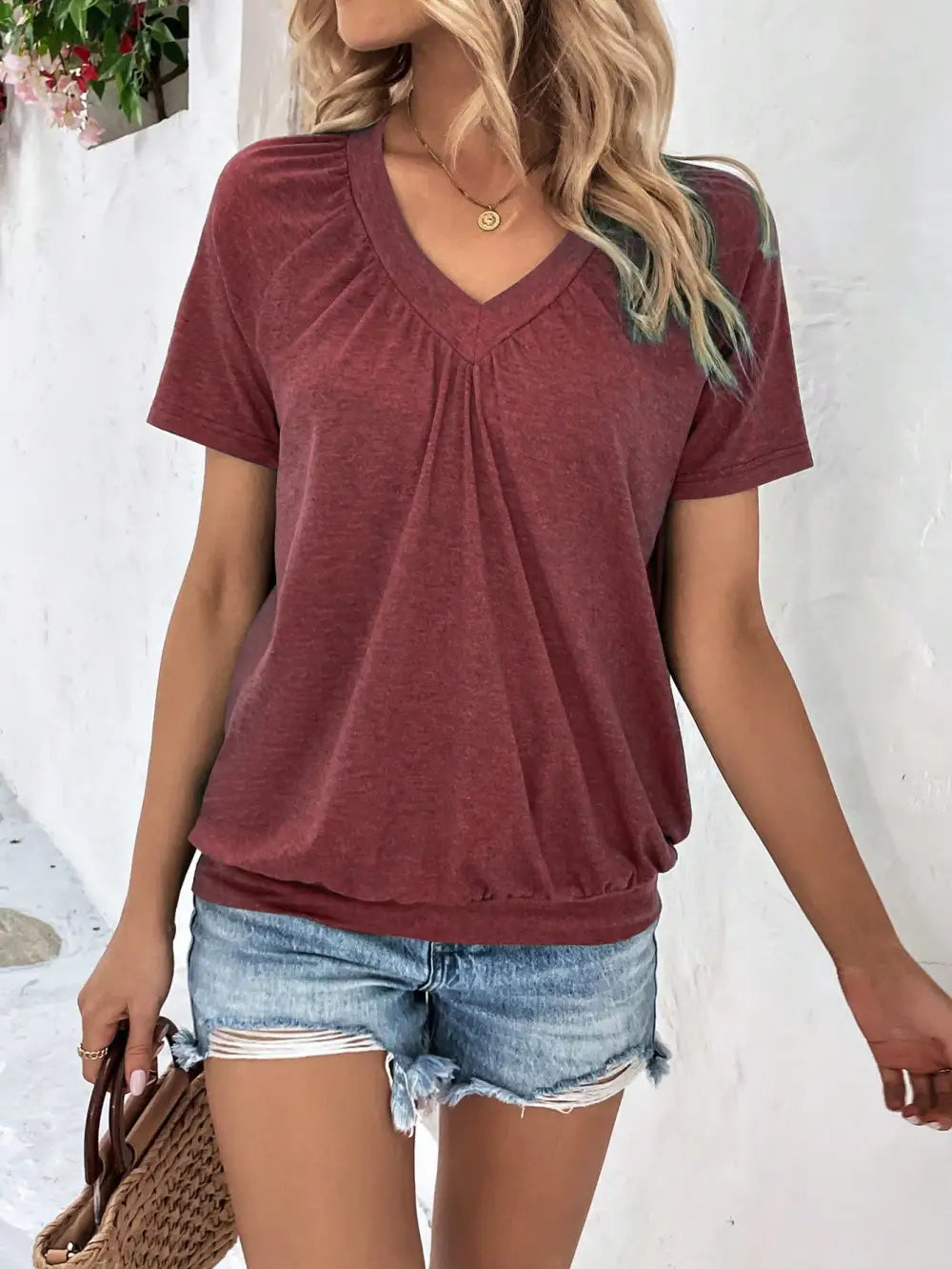 Solid V Neck Tee