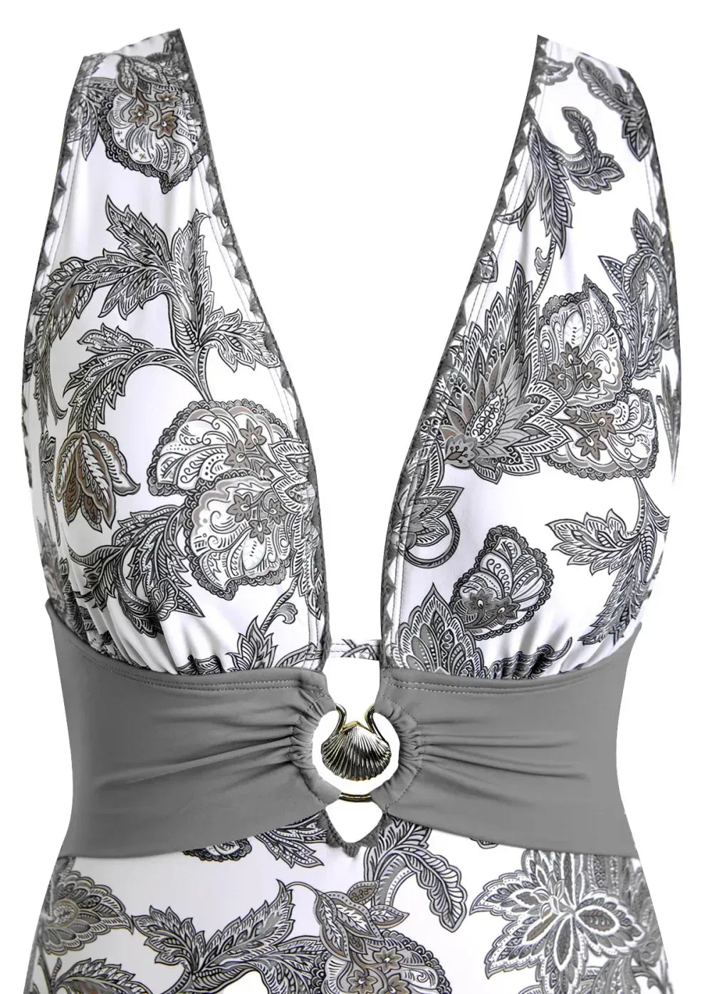 Patchwork Tribal Print Light Grey One Piece Swimwear