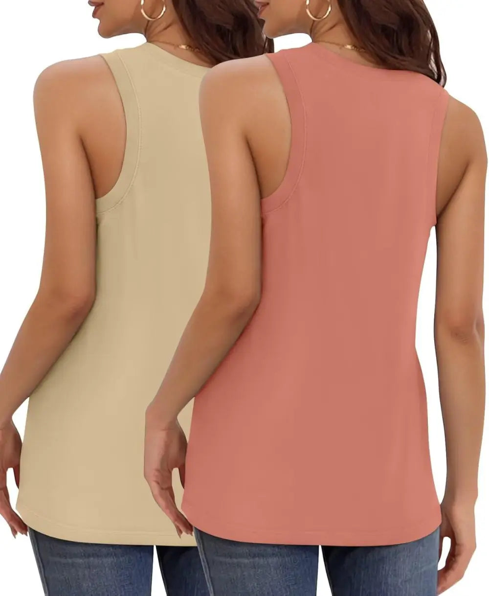 KKJ 2 Pack Womens Tank Tops Summer V Neck Sleeveless Loose Casual Blouses Beach Vacation Outfits Shirt Spring Trendy Clothes
