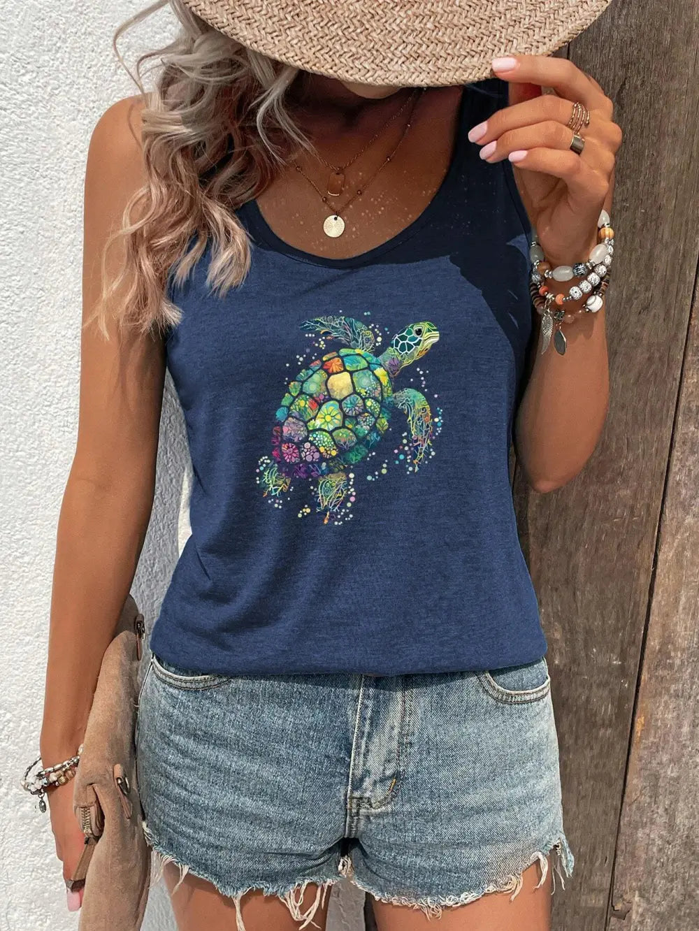 Women's Colorful Turtle Pattern Casual Tank Top