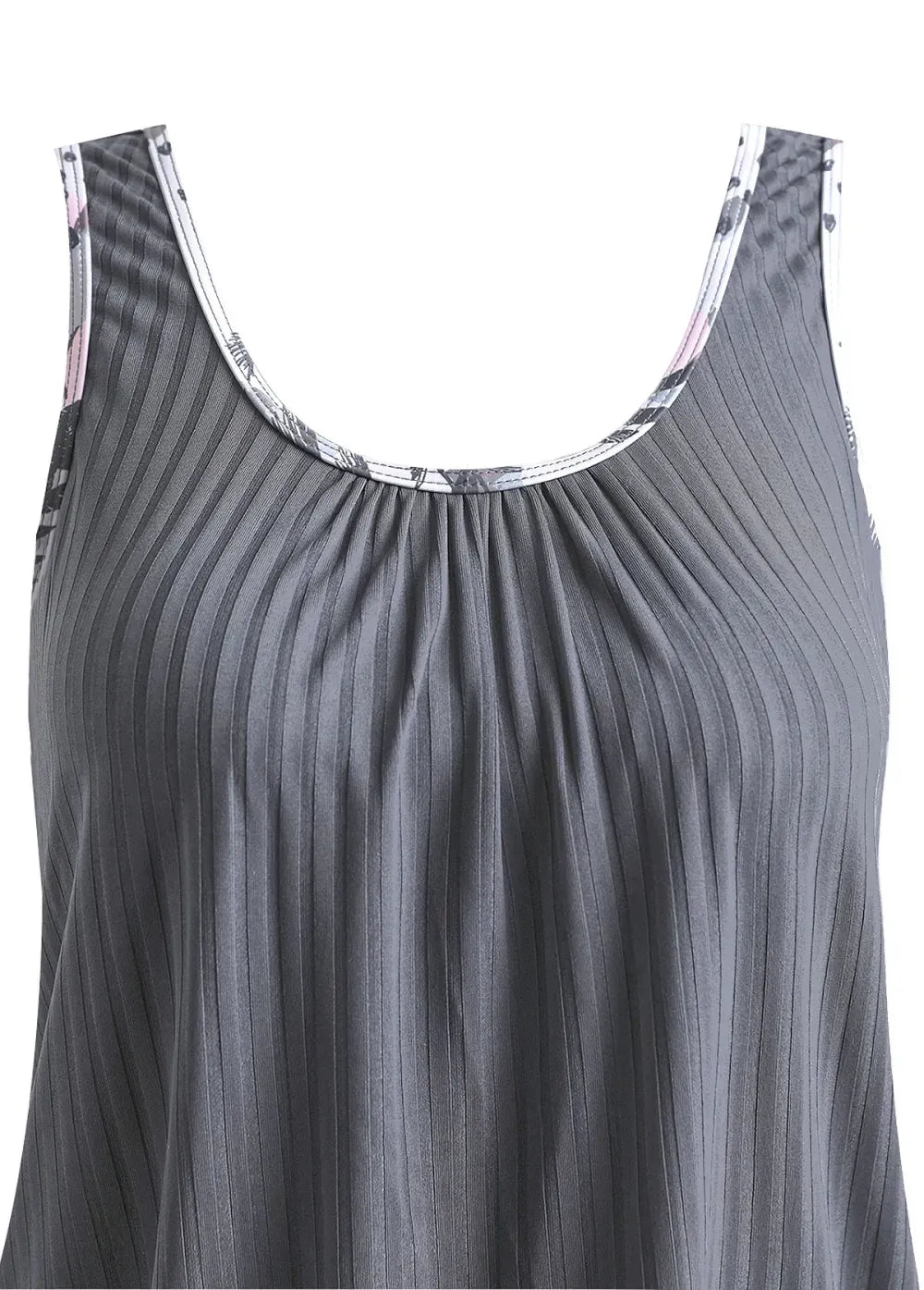 Bowknot Tropical Plants Print Grey Tankini Set