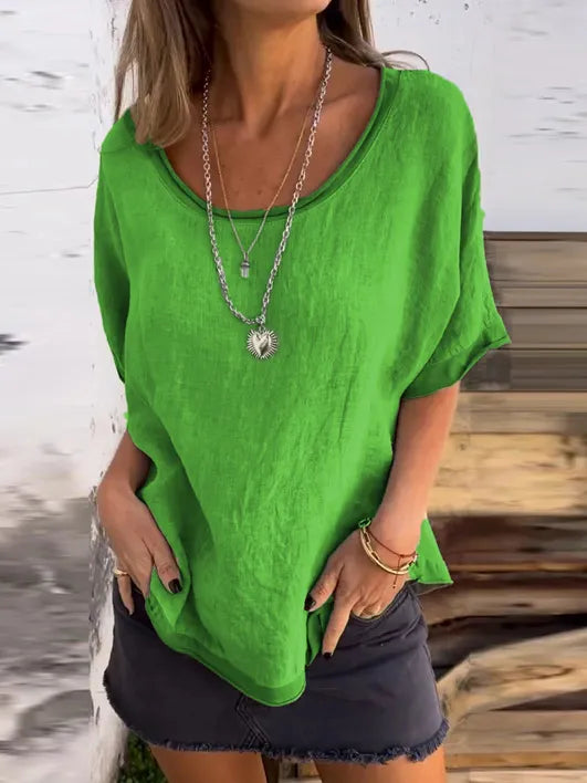 Round Neck Loose Casual Solid Color Top T-Shirt
