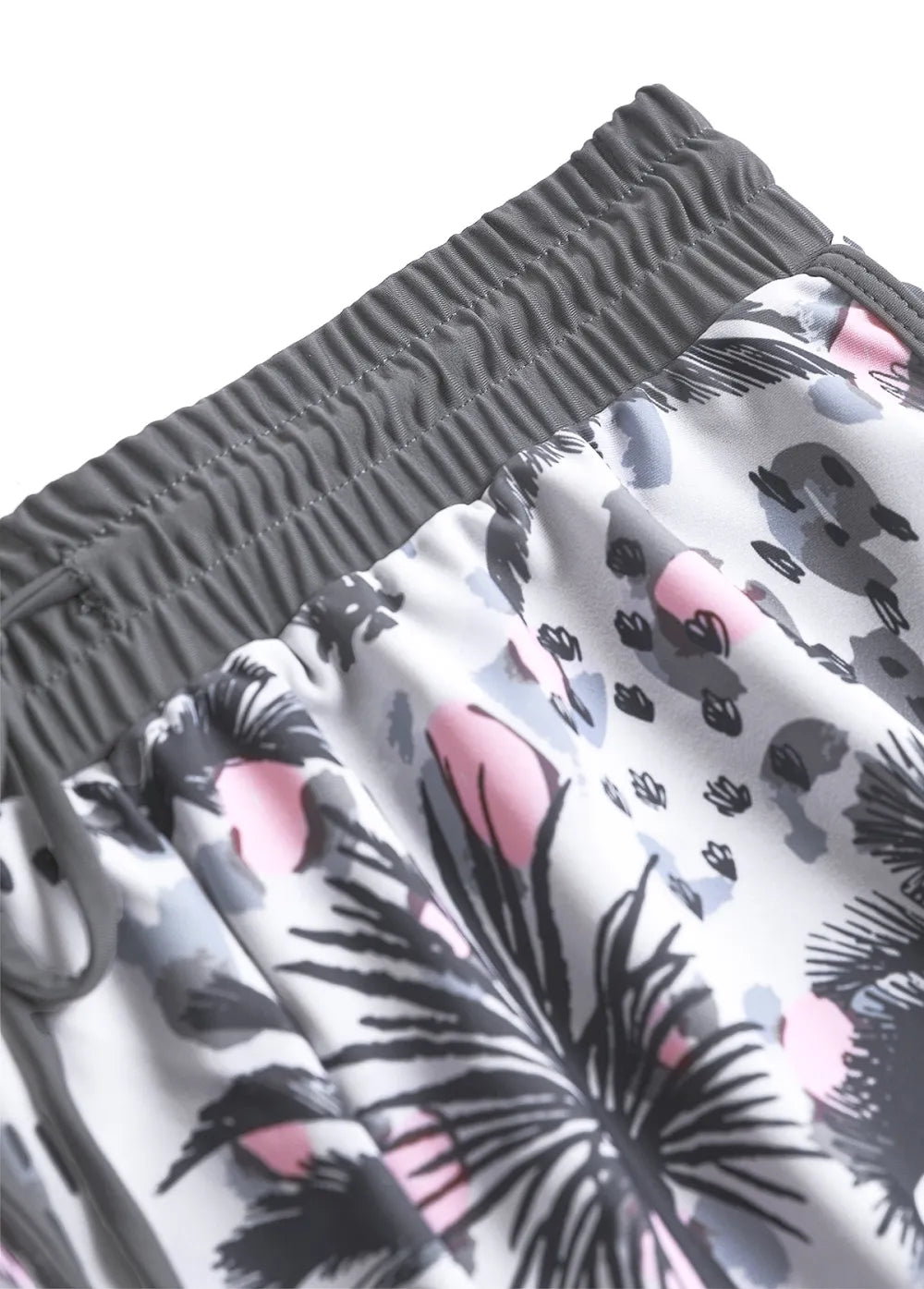 Bowknot Tropical Plants Print Grey Tankini Set