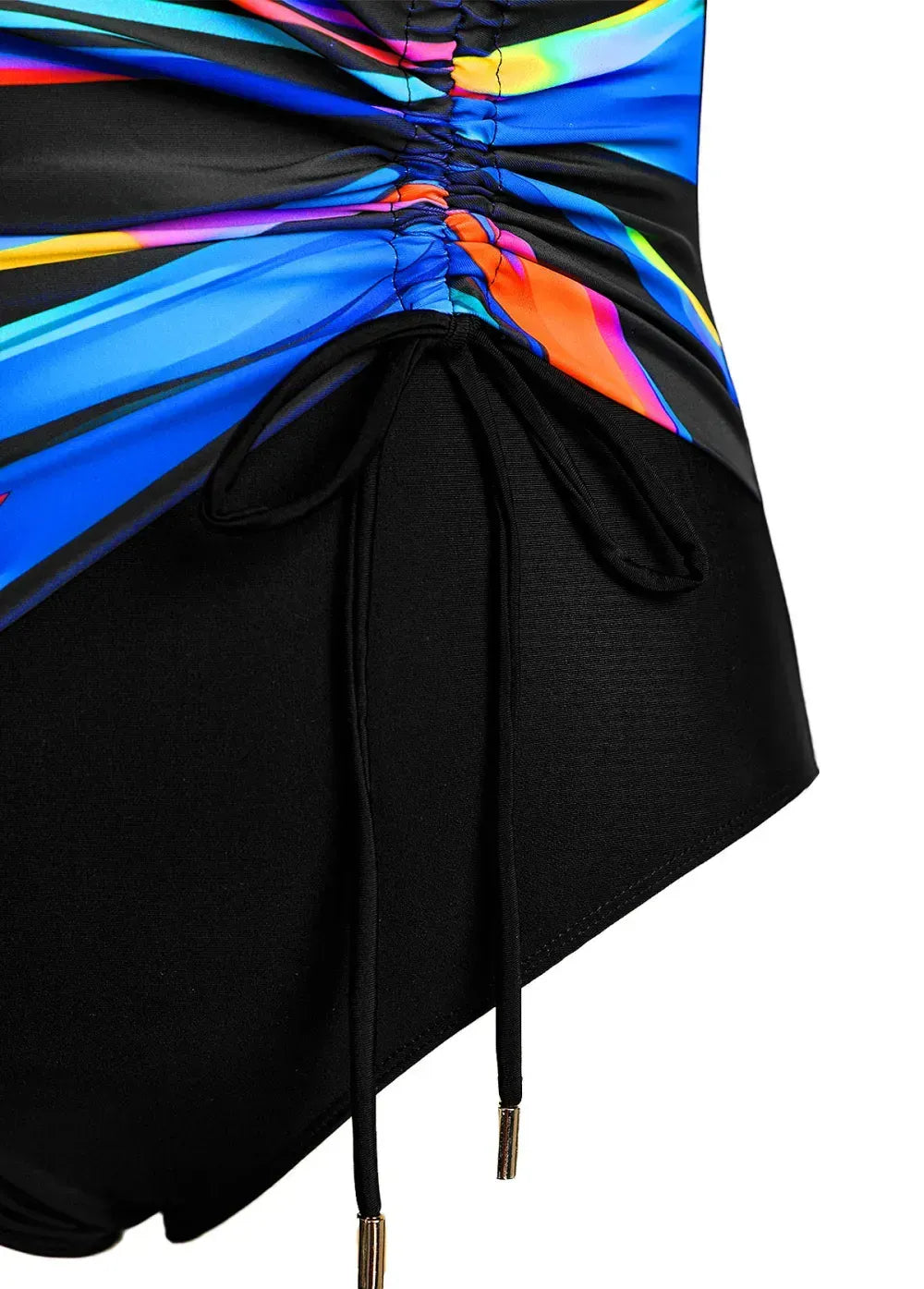 Surplice Dazzle Colorful Print Black One Piece Swimwear