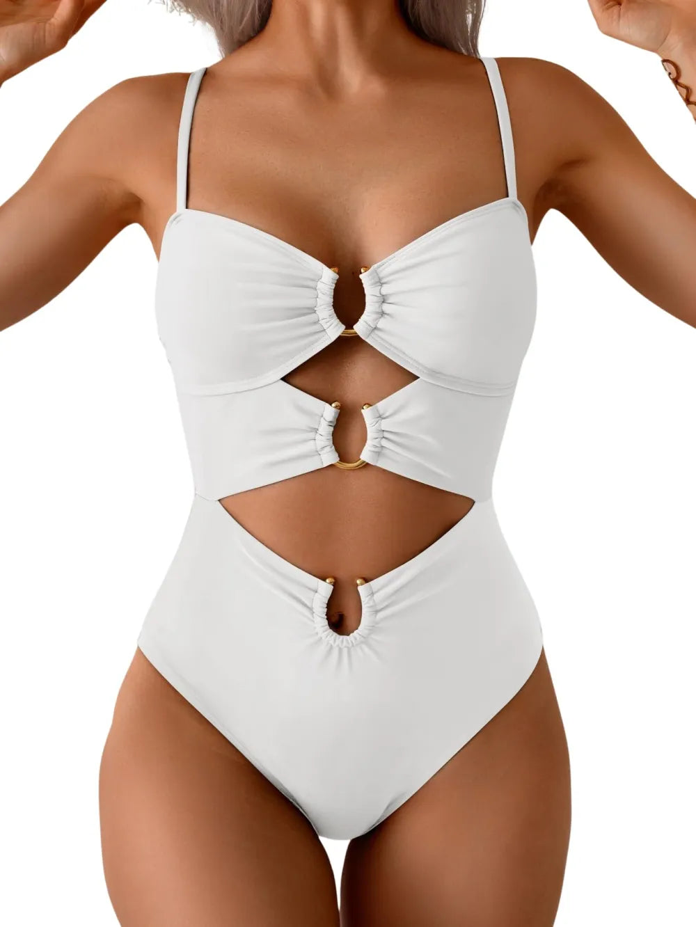 One Piece Swimsuit Ring Linked Monokini Sexy Bathing Suit Cutout Swim Suit
