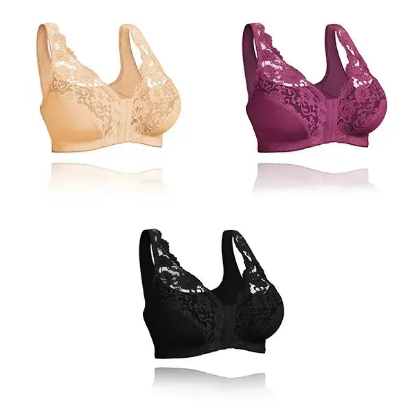 Front hooks, stretch-lace, super-lift, and posture correction �C ALL IN ONE BRA!