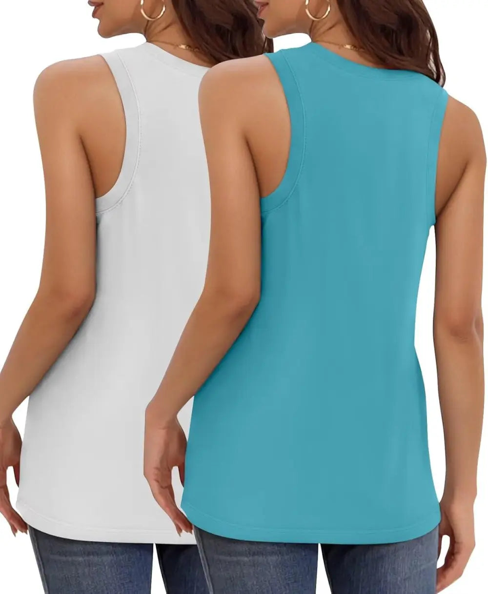 KKJ 2 Pack Womens Tank Tops Summer V Neck Sleeveless Loose Casual Blouses Beach Vacation Outfits Shirt Spring Trendy Clothes