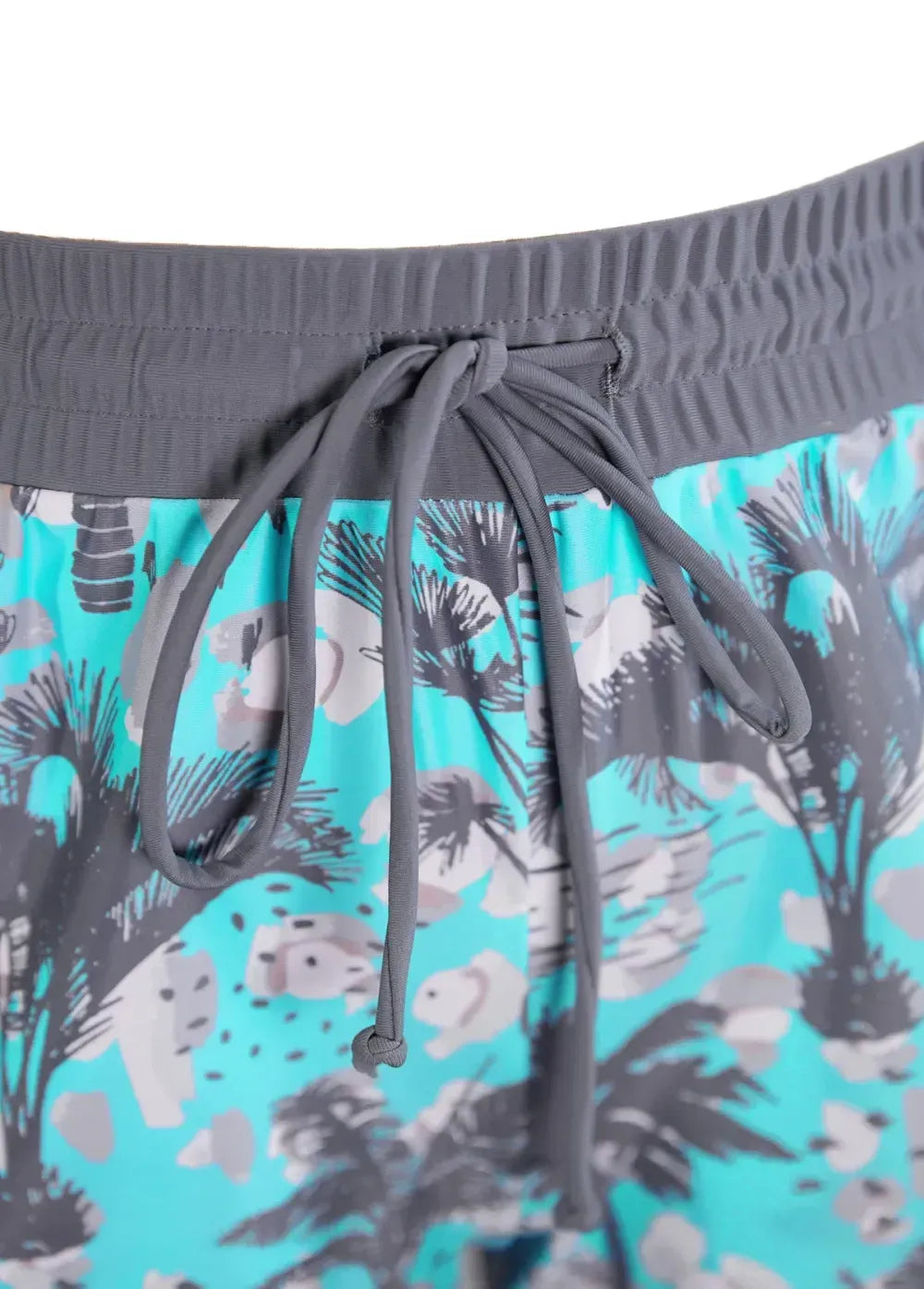 Bowknot Tropical Plants Print Cyan Tankini Set
