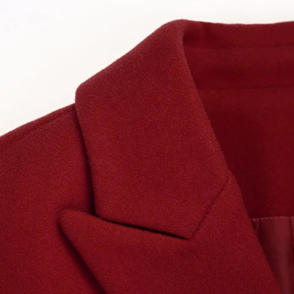 Womens Fall Winter Wool Coats Double Breasted Midi Peacoat Trench Coats