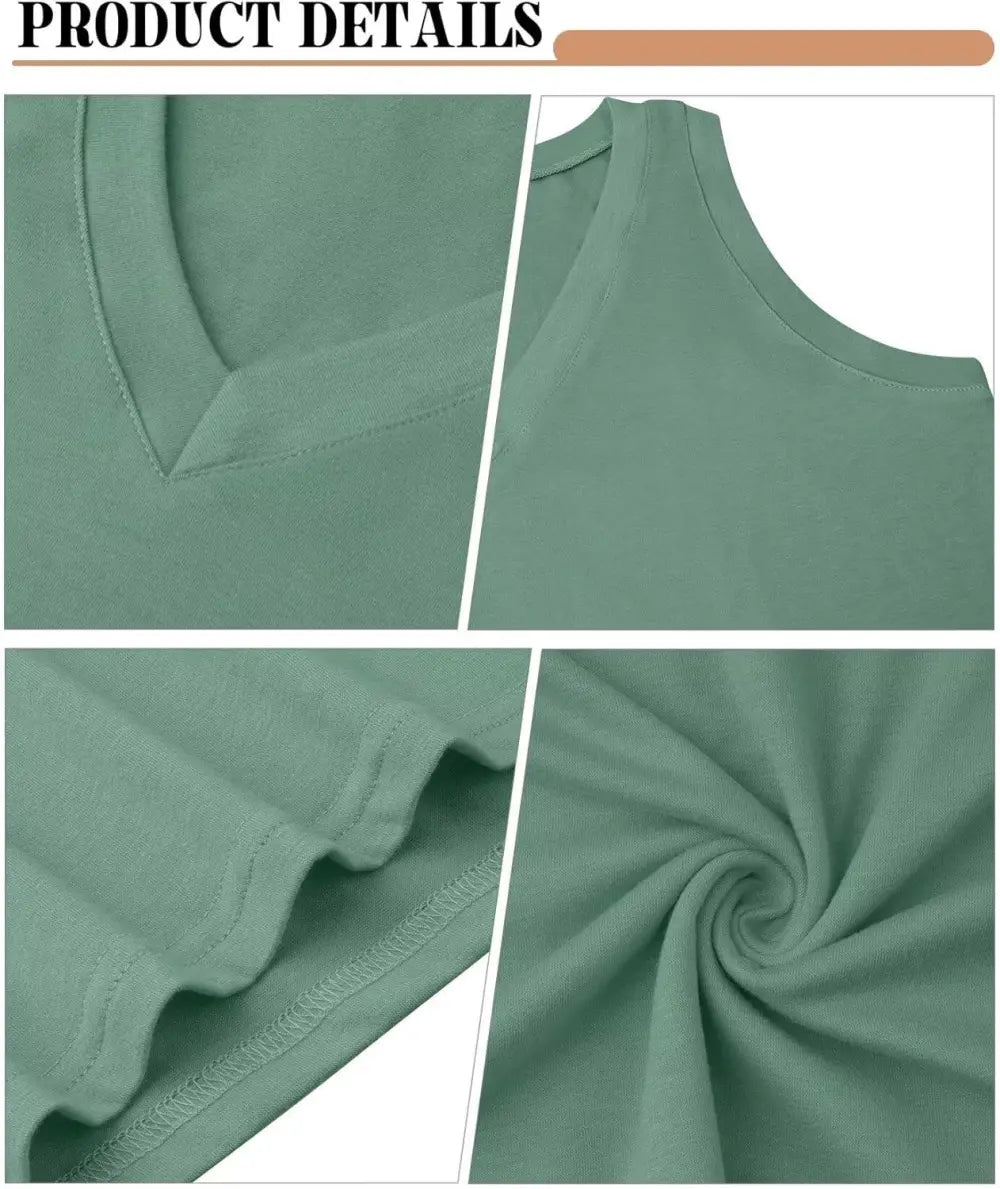 KKJ 2 Pack Womens Tank Tops Summer V Neck Sleeveless Loose Casual Blouses Beach Vacation Outfits Shirt Spring Trendy Clothes