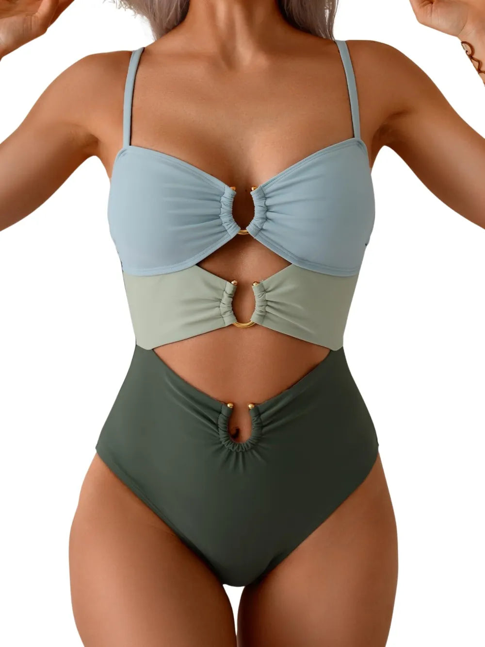 One Piece Swimsuit Ring Linked Monokini Sexy Bathing Suit Cutout Swim Suit