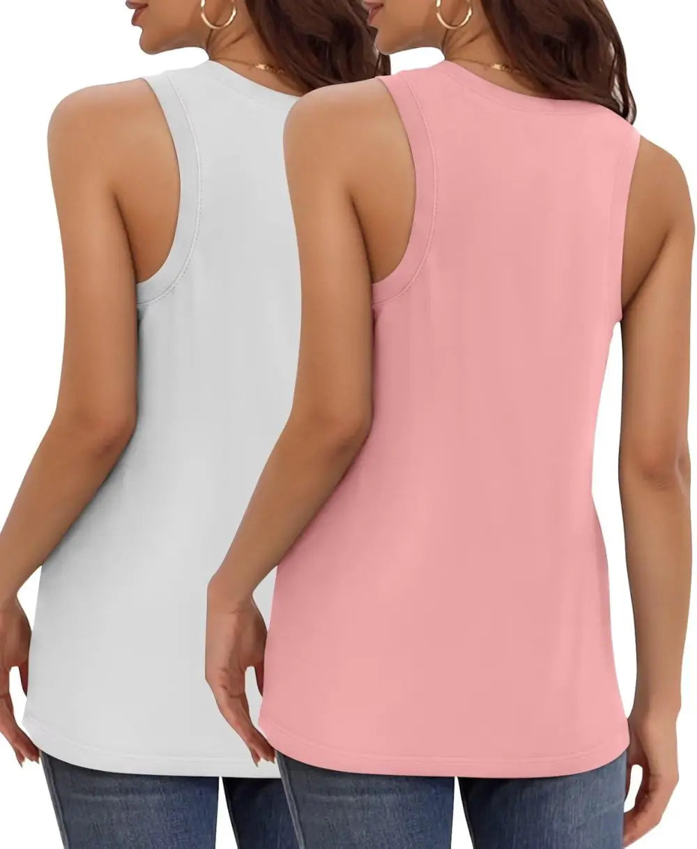 KKJ 2 Pack Womens Tank Tops Summer V Neck Sleeveless Loose Casual Blouses Beach Vacation Outfits Shirt Spring Trendy Clothes