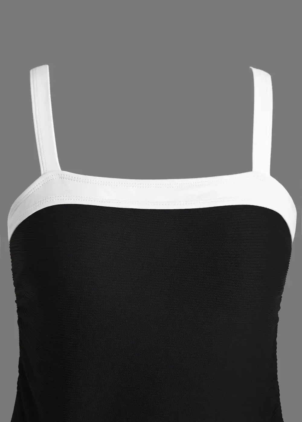 Contrast Binding Patchwork Black Tankini Set