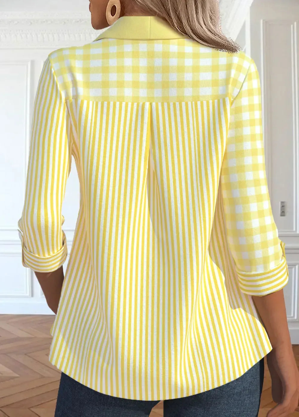 Light Yellow Patchwork Striped Long Sleeve Shirt