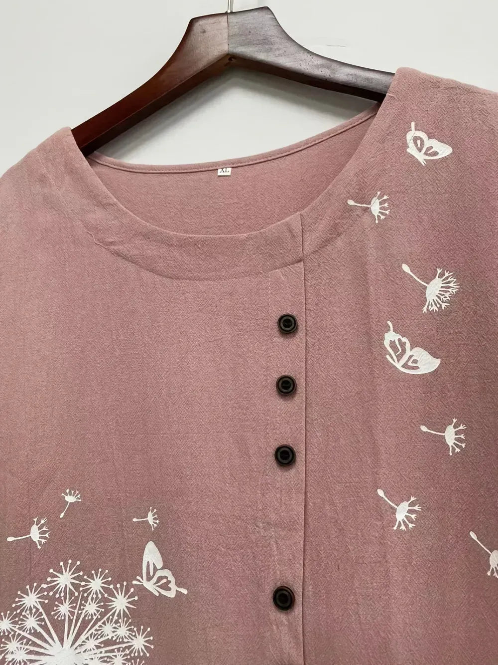 Women's Plus Dandelion Print Tee, Short Sleeve, Casual, Round Neck, Plus Size