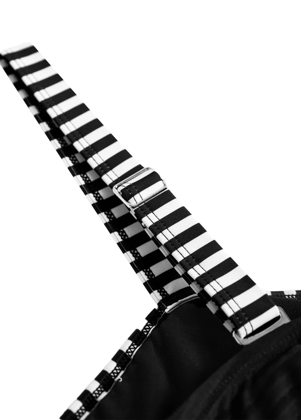 Contrast Binding Striped Black Tankini Set