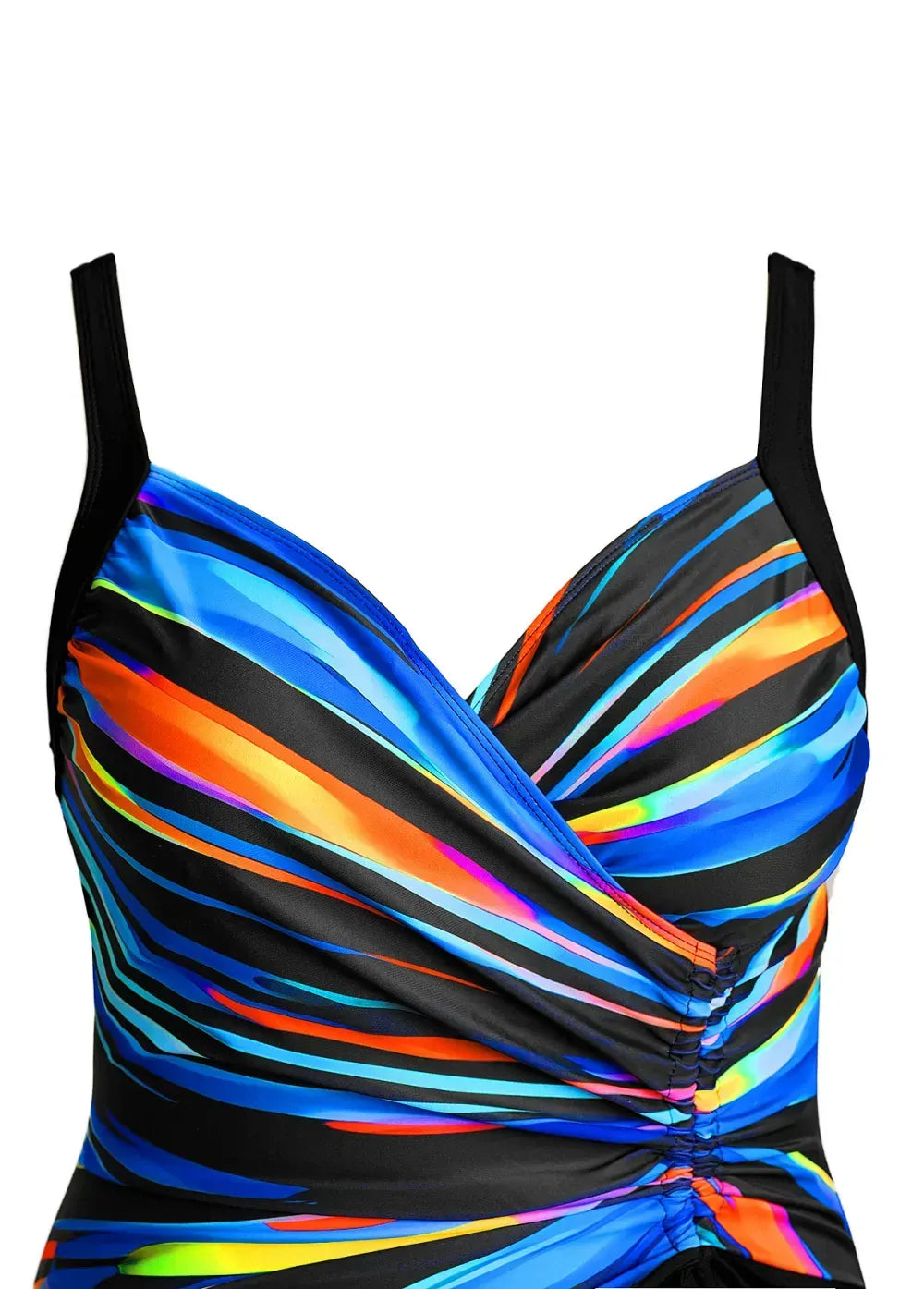Surplice Dazzle Colorful Print Black One Piece Swimwear