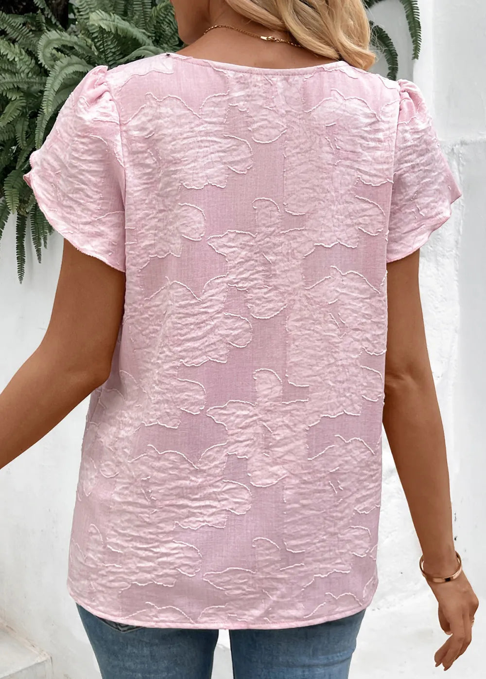 Pink Short Sleeve Round Neck T Shirt