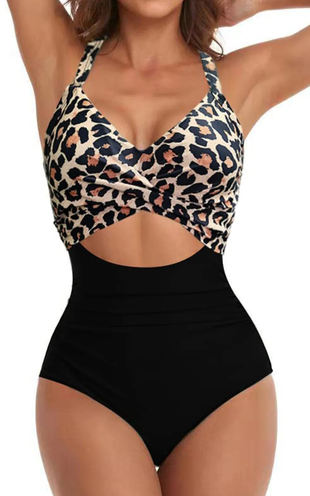 Women's One Piece Swimsuits Tummy Control Cutout High Waisted Bathing Suit Wrap Tie Back 1 Piece Swimsuit