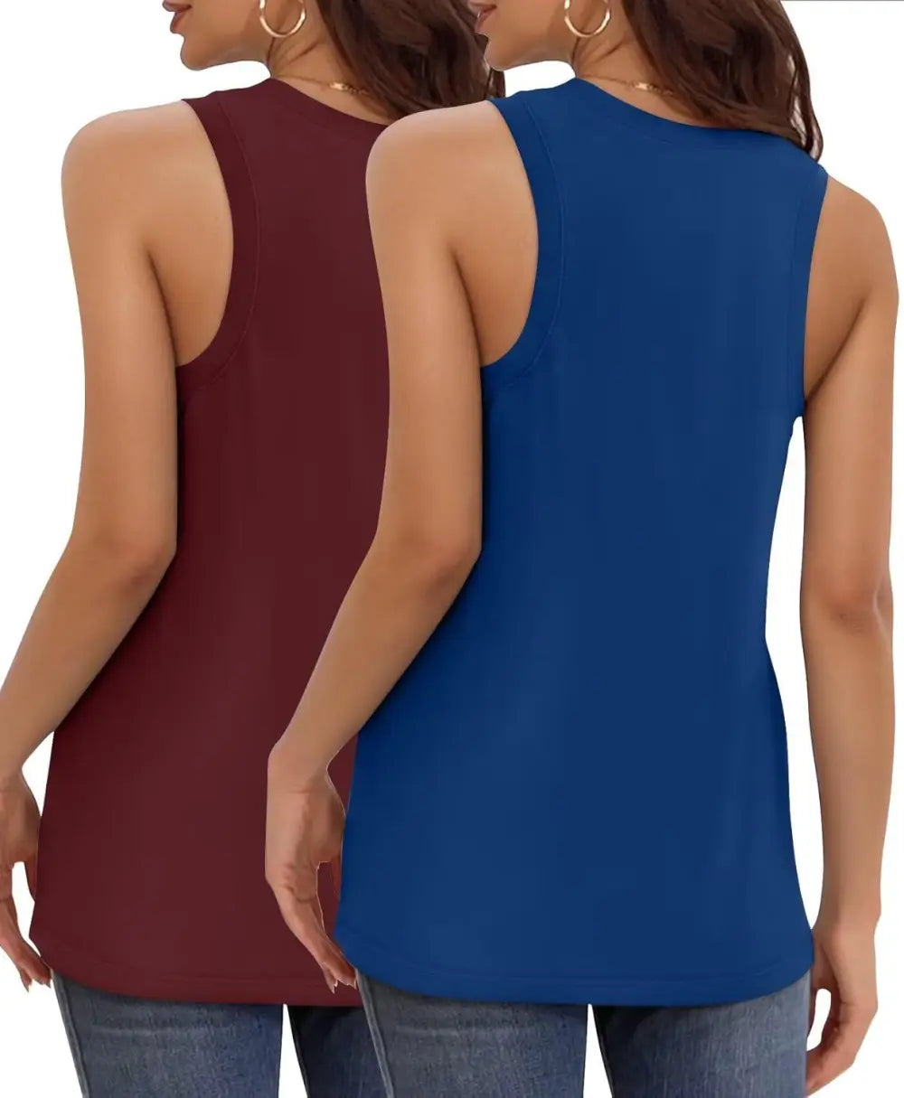 KKJ 2 Pack Womens Tank Tops Summer V Neck Sleeveless Loose Casual Blouses Beach Vacation Outfits Shirt Spring Trendy Clothes