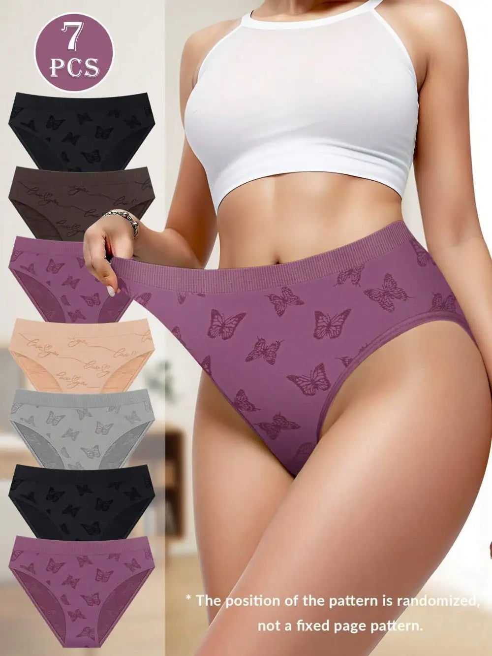 7pcs/Set Women Seamless Textured Underwear, Low Rise Fashionable Printed, Comfortable Fit