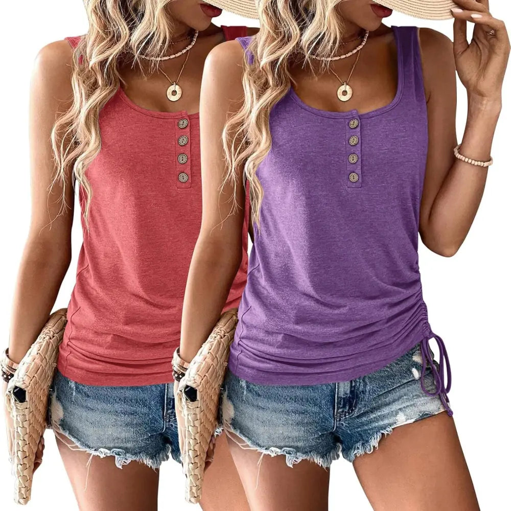 Womens Tank Tops, 2 Pack Summer Tank Tops for Women 2025, Sleeveless U Neck Loose Button Casual Henley Tops Shirts
