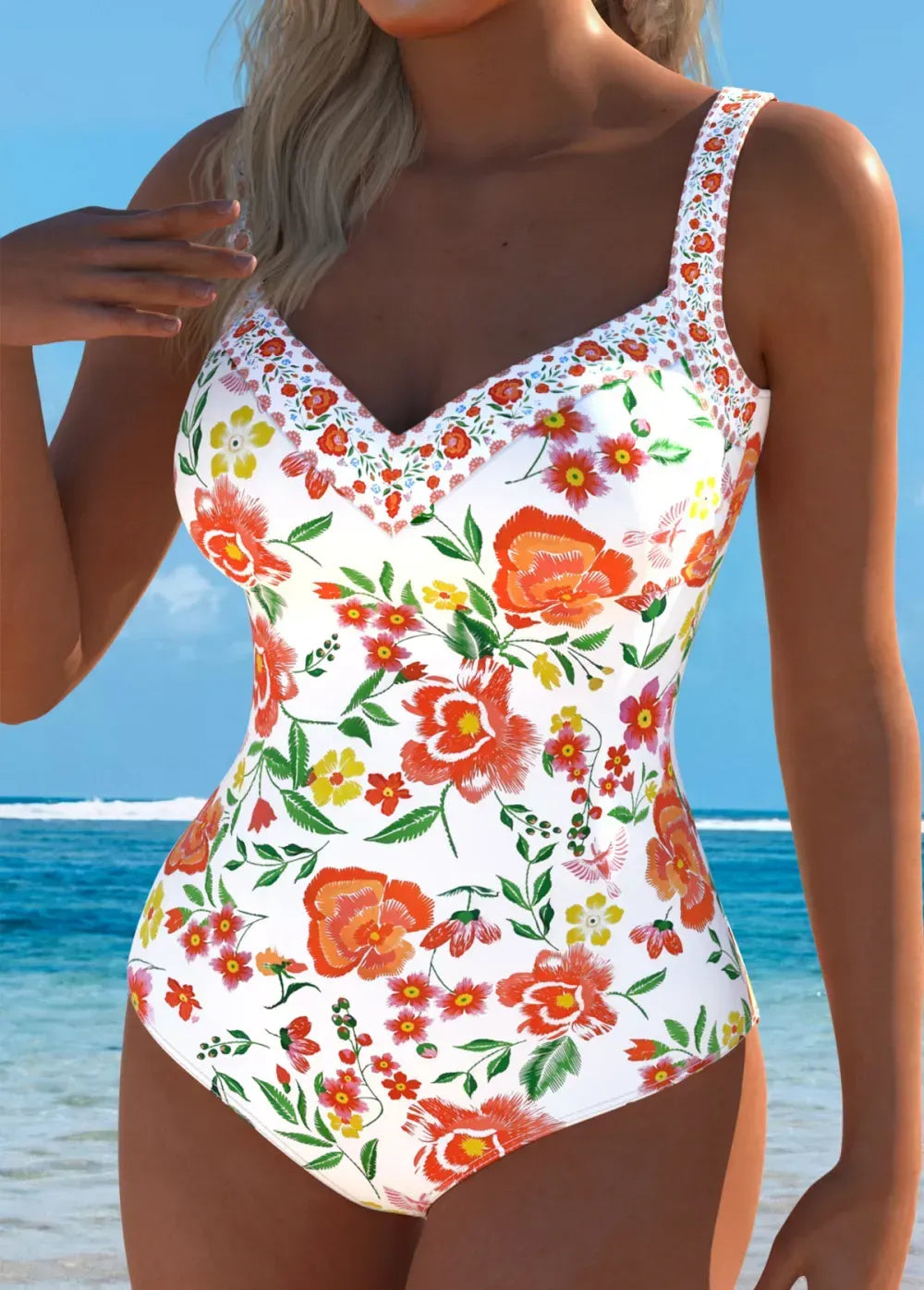 Random Floral Print Multi Color One Piece Swimwear