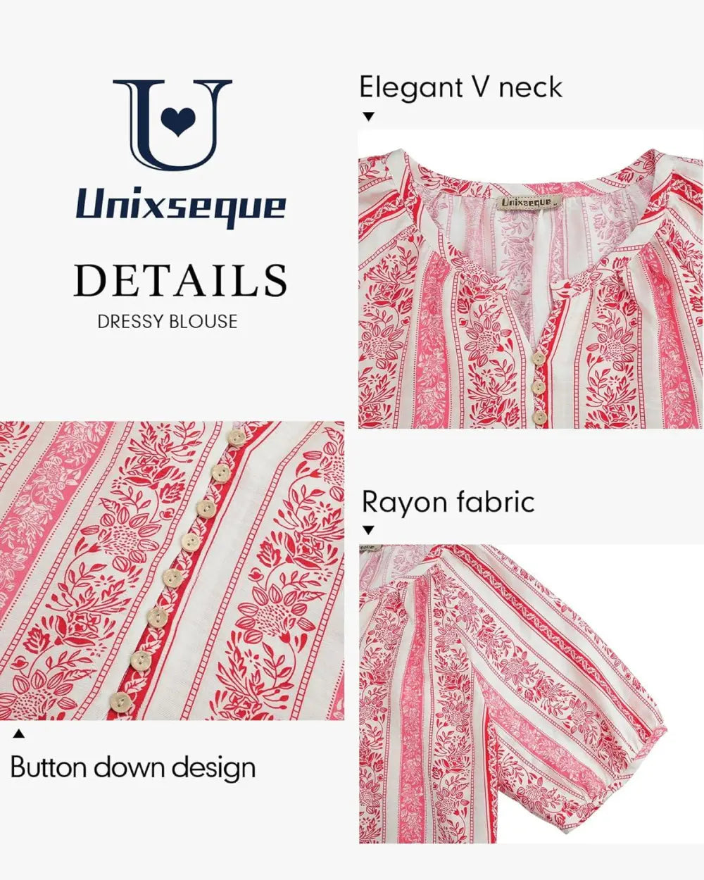 Unixseque Womens Summer Tops V Neck Short Sleeve Blouses Casual Button Down Shirts Floral Boho Clothing Trendy 2025