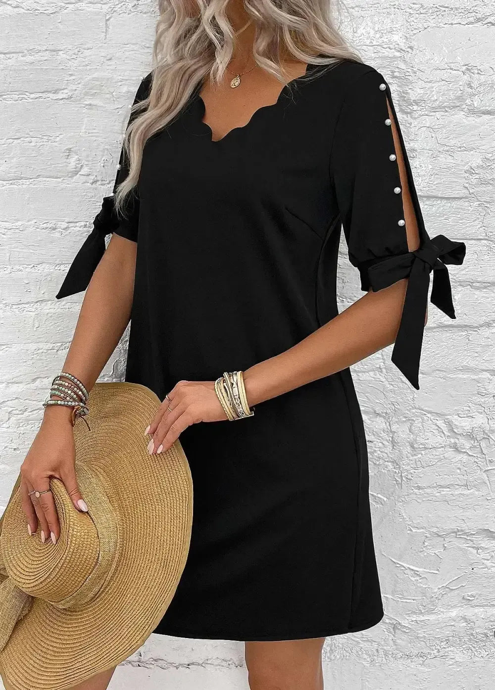 Black Pearl Short A Line V Neck Dress