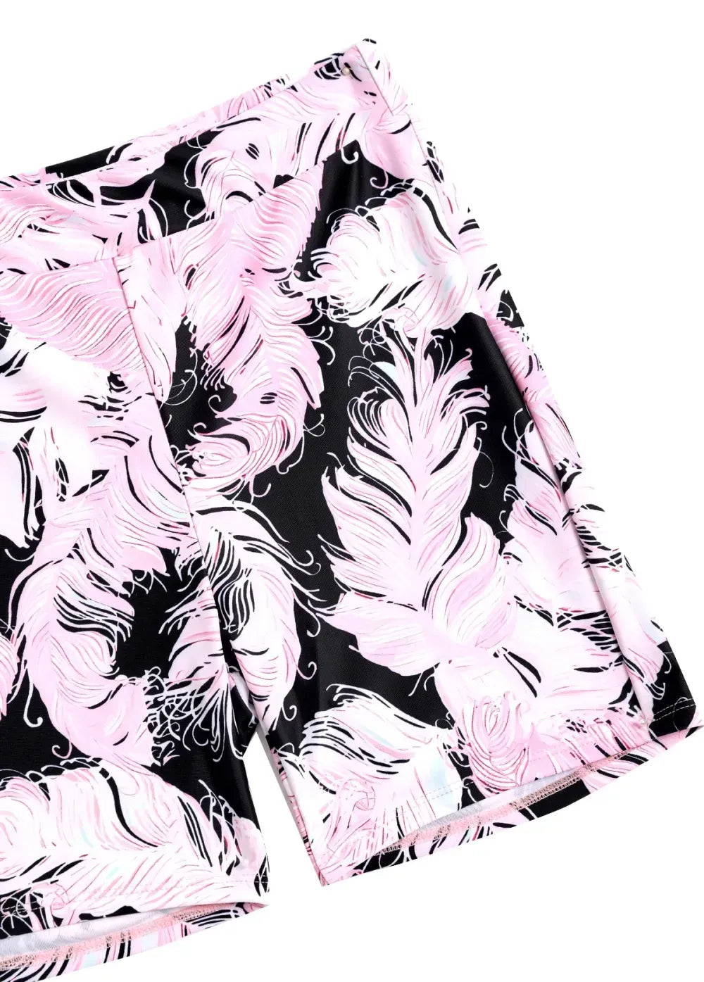 Surplice Feathers Print Light Pink Tankini Set