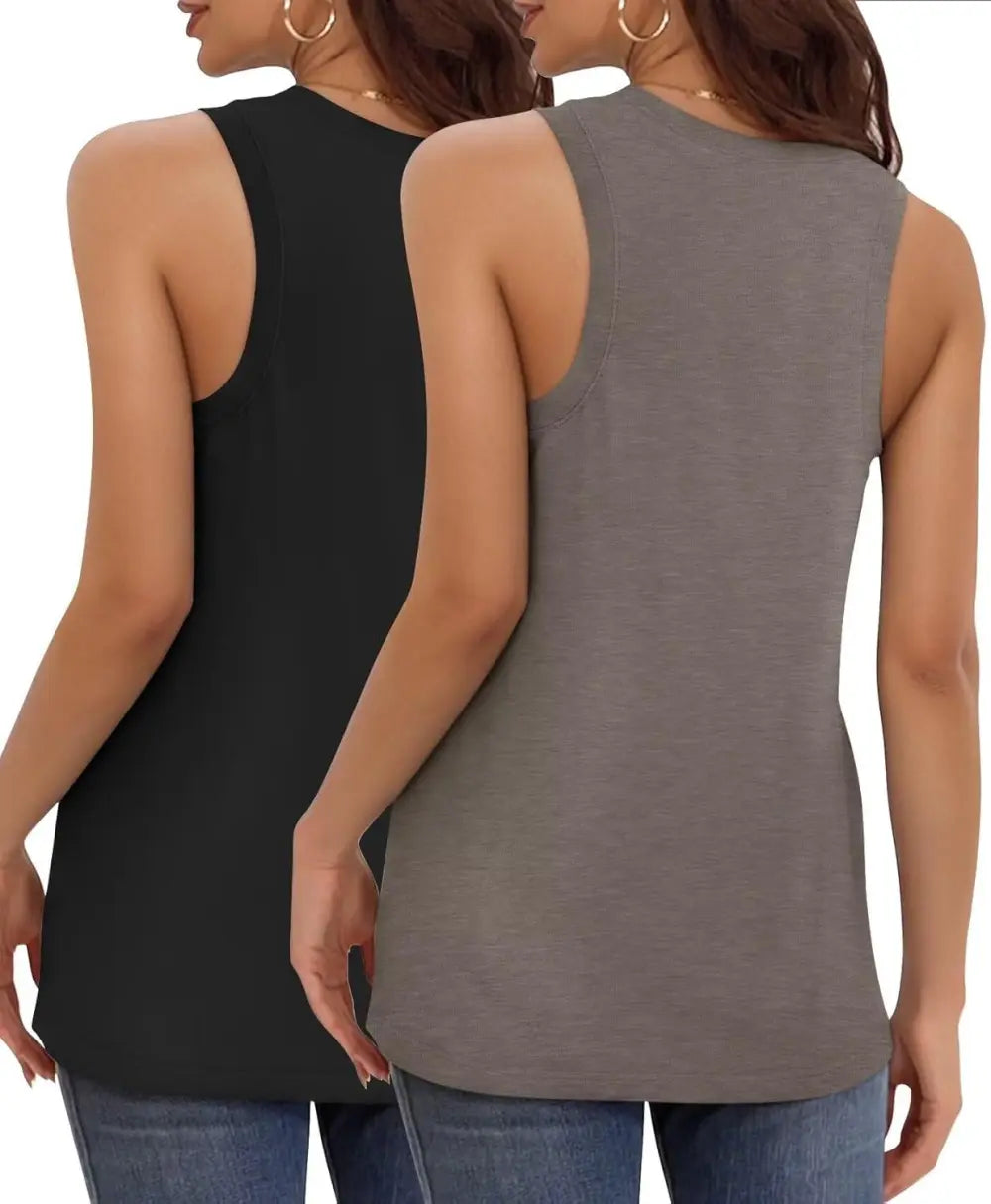 KKJ 2 Pack Womens Tank Tops Summer V Neck Sleeveless Loose Casual Blouses Beach Vacation Outfits Shirt Spring Trendy Clothes