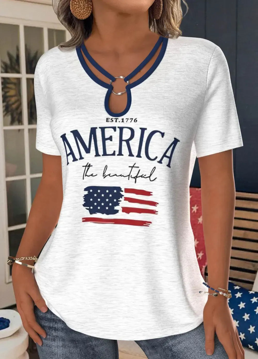 American Flag White Short Sleeve T Shirt