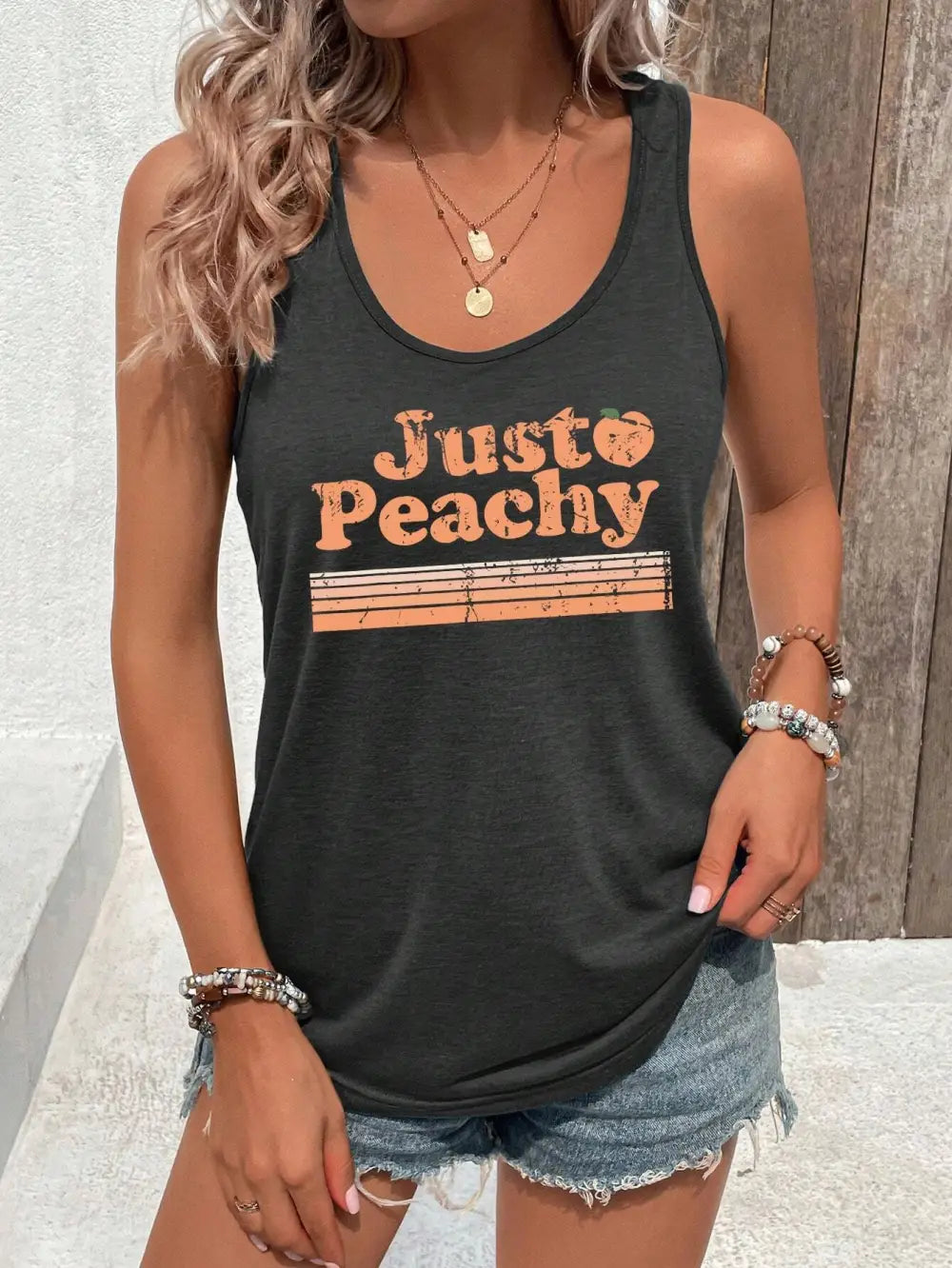 INAWLY Women Colorful Printed Sleeveless Tank Top With Words Just Peachy Graphic Tees Women Tops