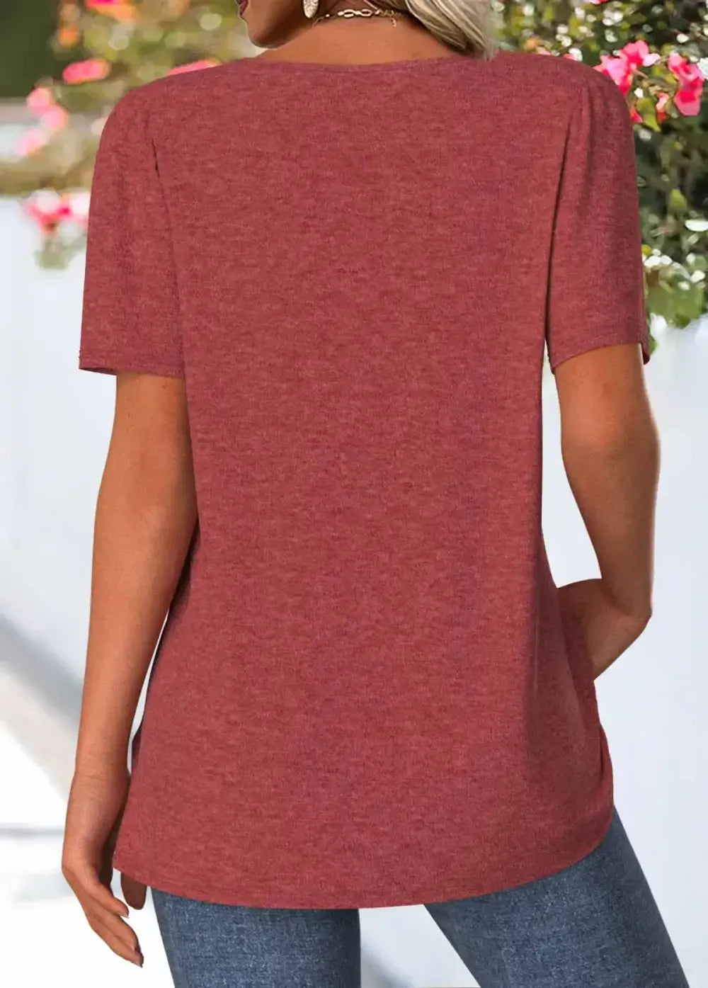 Brick Red Tuck Stitch Short Sleeve T Shirt