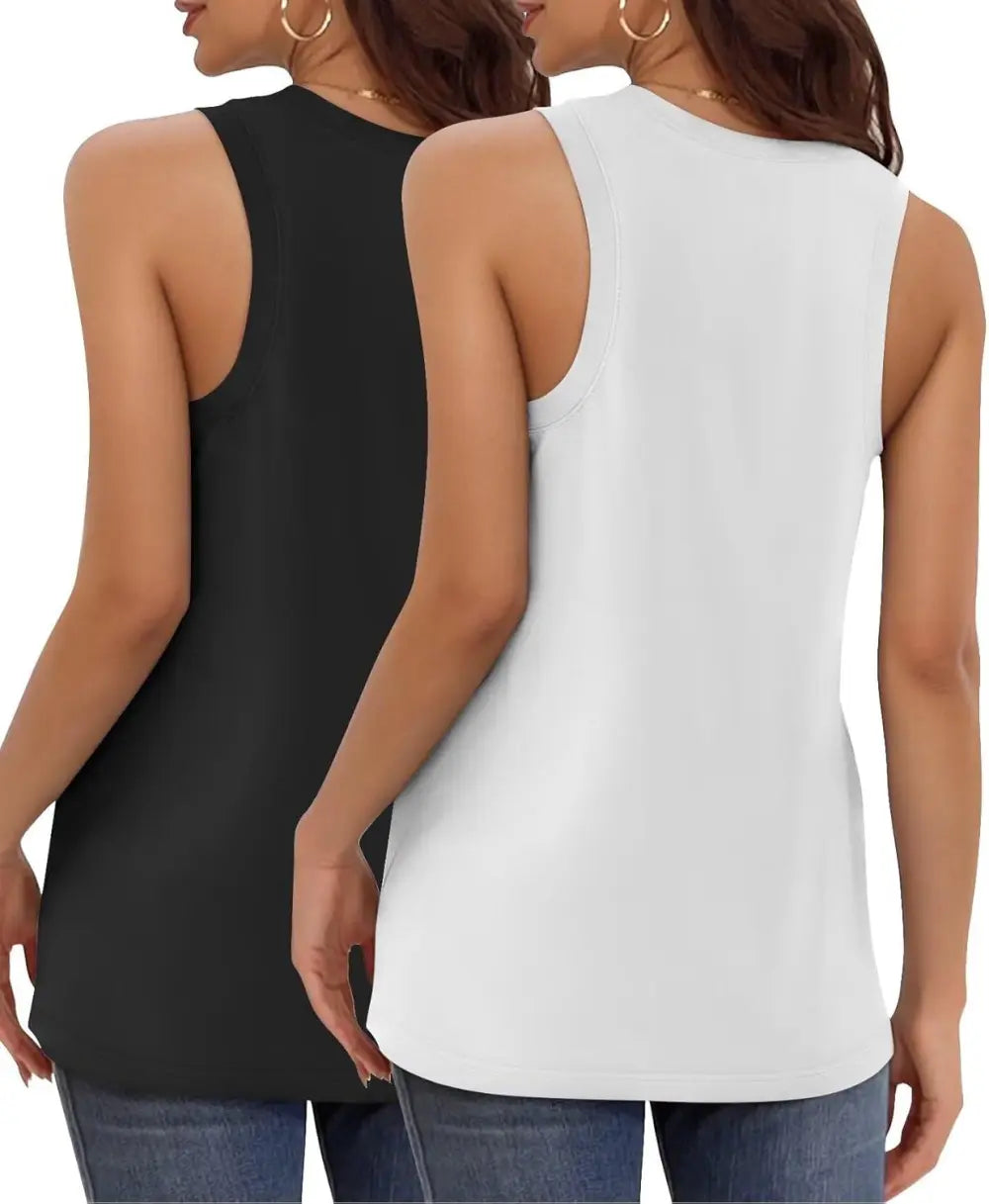 KKJ 2 Pack Womens Tank Tops Summer V Neck Sleeveless Loose Casual Blouses Beach Vacation Outfits Shirt Spring Trendy Clothes