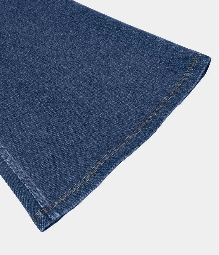 High Waisted Crossover Pocket Washed Stretchy Knit Denim Casual Super Flare Pants