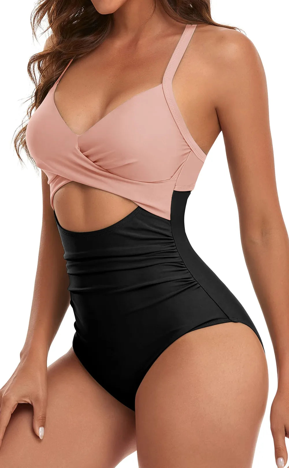 Women's One Piece Swimsuits Tummy Control Cutout High Waisted Bathing Suit Wrap Tie Back 1 Piece Swimsuit