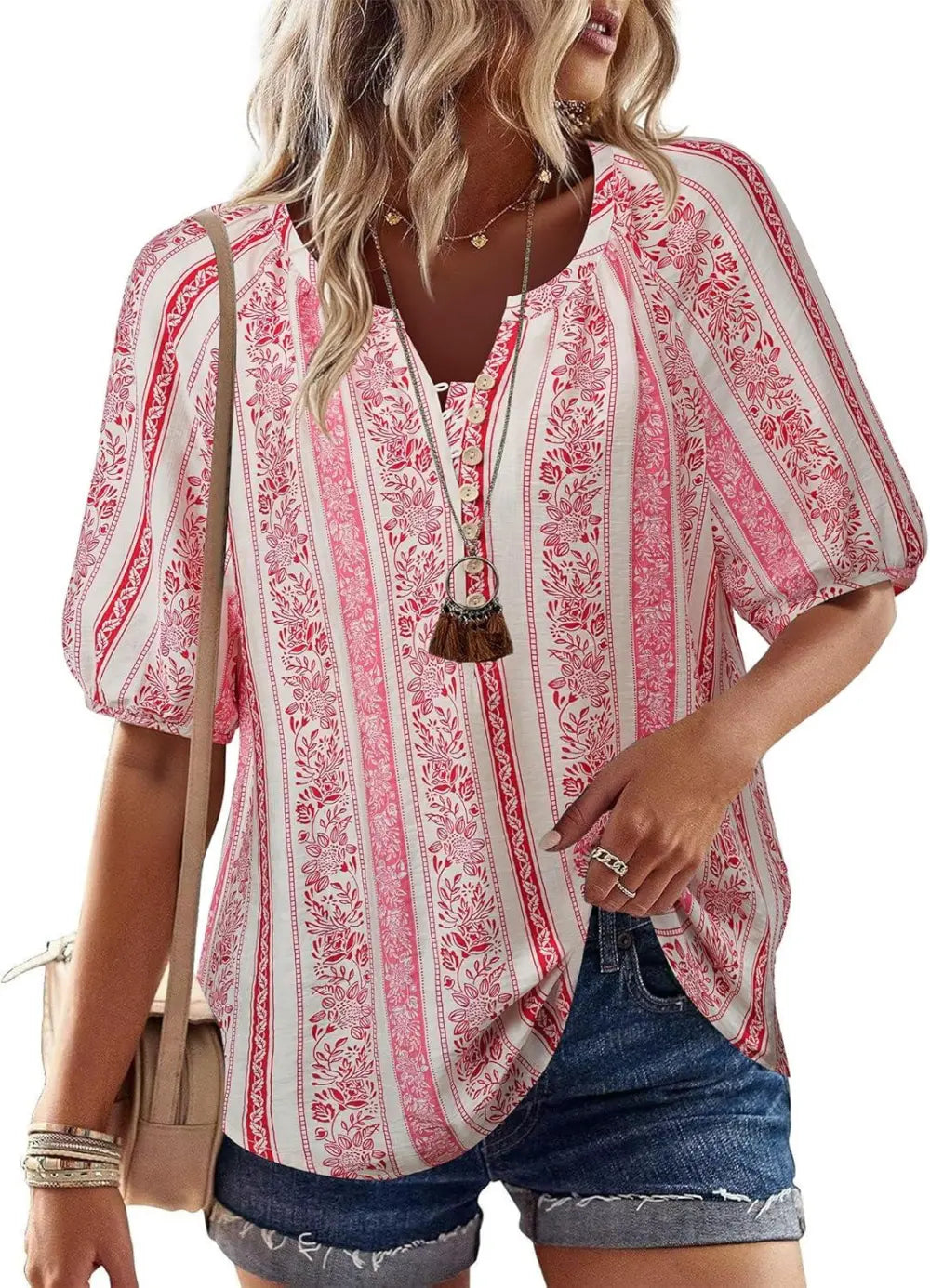 Unixseque Womens Summer Tops V Neck Short Sleeve Blouses Casual Button Down Shirts Floral Boho Clothing Trendy 2025