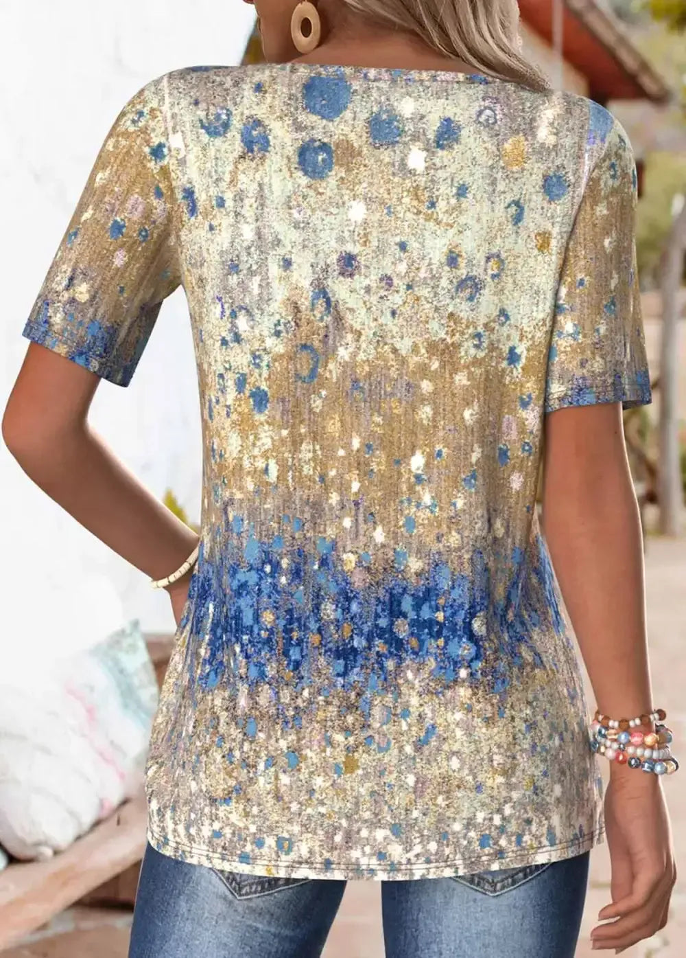 Multi Color Tuck Stitch Short Sleeve T Shirt